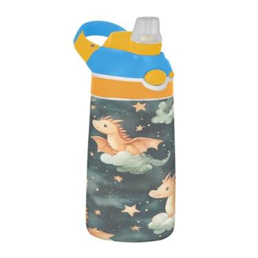 Imagem de SEHANY Garrafa de água infantil engraçada de dinossauro, durável Tritan livre de BPA, copo de água de plástico transparente para crianças pequenas, garrafas de água esportivas de boca de pato à prova