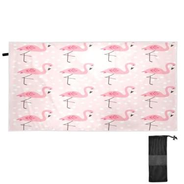 Imagem de ATTX Toalha de praia flamingo de bolinhas brancas 76 x 152 cm - Cobertor de microfibra leve de secagem rápida e resistente à areia para piscina, ioga, academia e viagens | Esportes de banho de natação