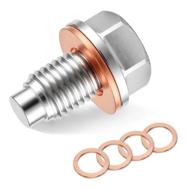 Imagem de JUSTTOP Bujão de drenagem de óleo magnético M12 x 1,5, parafuso de porca de drenagem de cárter magnético de aço inoxidável com 5 peças de junta de arruela, serve para RZR KLR650 Honda Benz BMW