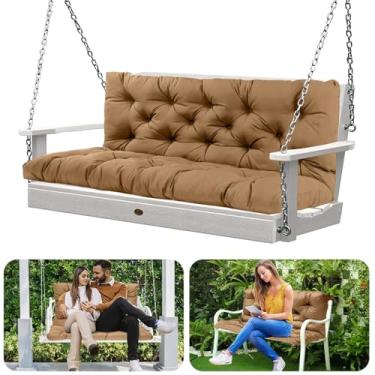 Imagem de Almofada de balanço para varanda externa com encosto - Almofada de banco impermeável para móveis de 2 a 3 lugares, almofada de substituição espessa com laços para pátio, quintal, jardim (marrom claro