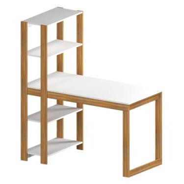 Imagem de Mesa Escrivaninha com Estante 4 prateleiras Licce DRD Móveis (Branco/Freijó)