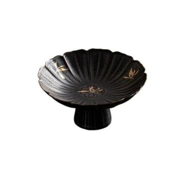 Imagem de prato de lanche Prato de pastelaria zen criativo prato alto requintado dim sum lanche redondo tigela mergulho tigela de sopa(Preto)