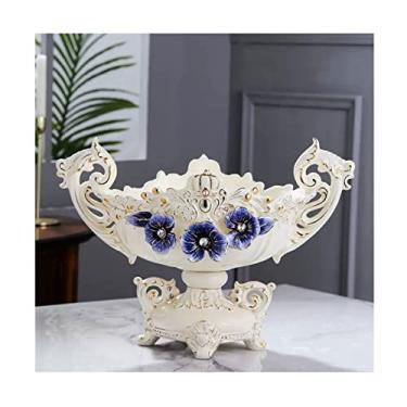 Imagem de Fruteira Prato de Frutas Novo Chinês Retro Feito à Mão Alça Dupla de Orelha Tigela de Fruteira Decoração de Sala de Estar Cerâmica Prato de Frutas (Tamanho: B) (Uma Cor A)