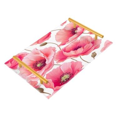 Imagem de Wassud Linda bandeja floral para banheiro com alças organizador de perfume de acrílico para banheiro, quarto, cozinha, balcão de 30 x 20 cm