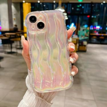 Imagem de Capa de telefone com moldura ondulada encaracolada projetada para iPhone 15, linda estampa de ondulação de água, TPU macio, ajuste fino, capa traseira para mulheres e meninas, transparente