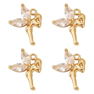 Imagem de Elecrelive 4 peças pingentes de anjo de fada banhado a ouro 18 K pingentes de zircônia cúbica pingentes de cristal para colar, pulseira, brincos, fabricação de joias