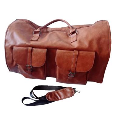 Imagem de Bolsa de Mala Couro e Lona Grande Capacidade Convertível Roupa para Transporte sem Gênero com 2 Fivelas Viagem Multifuncional Negócios ou Final Semana
