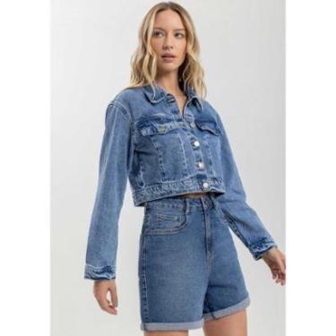 Imagem de Jaqueta Jeans Cropped Com Lapelas E Botões Frontais-Feminino