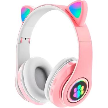 Imagem de Headset Bluetooth de Gatinho c/Orelhas e LED – Fone de Ouvido Dobrável Sem Fio – Suporte Cartão SD e Chamadas – Bateria Longa Duração e Recarga USB (ROSA)