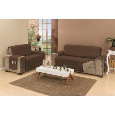 Imagem de Protetor Para Sofá Dupla Face Manu 2 E 3 Lugares - Cáqui E Marrom