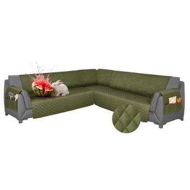 Imagem de ROFASVCO Capas de sofá seccionais impermeáveis 6 peças capa de sofá em forma de L lavável antiderrapante capas de sofá macias grandes em forma de U protetor de sofá para cães de estimação, gatos