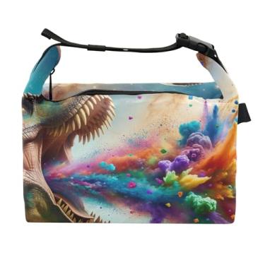Imagem de TSENQUE Lancheira personalizada T Rex colorida de confetes para mulheres animal floral lancheira para trabalho bolsa térmica portátil para alimentos isolada para o trabalho