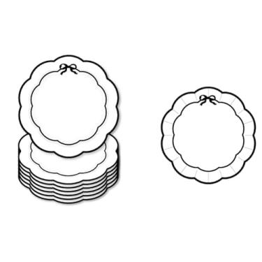 Imagem de JarThenaAMCS 50 peças de pratos de papel recortado, pratos descartáveis, prato branco de 18 cm com acabamento em laço preto, prato de jantar decorativo para chá de panela, casamento, festa de