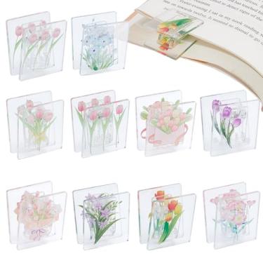 Imagem de SOFPLATE 10 grampos de papel transparentes, clipes para fichário, pequenos desenhos animados, estampa floral, plástico, colorido, estético, retângulo, grampos de marcador de página para caderno