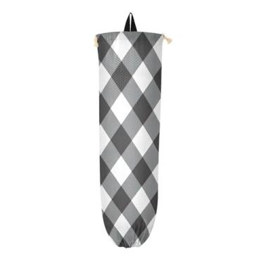 Imagem de Organizador de sacolas plásticas de guingão preto e branco, suportes de sacolas de plástico, suporte de sacola de supermercado cozinha