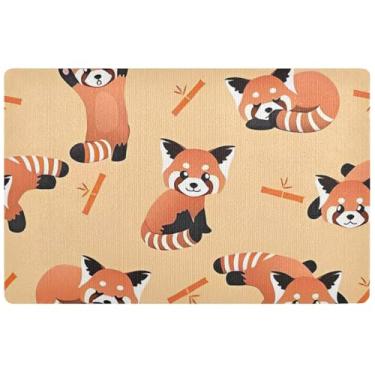 Imagem de TSENQUE Tapete de porta personalizado fofo urso panda vermelho laranja tapete de boas-vindas absorvente, tapete de porta impermeável engraçado tapetes externos antiderrapantes, 81 cm x 50 cm