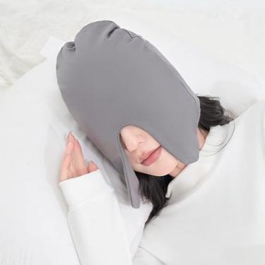 Imagem de Touca de dormir de algodão com cobertura total para o rosto e olhos, gorro de dormir quente com bloqueio de luz para mulheres e homens, touca macia e aconchegante para clima frio (cinza)