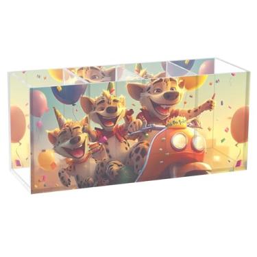 Imagem de TSENQUE Porta-lápis de aniversário de hiena personalizado para canetinhas de acrílico para mesa, organizador de pincéis, porta-lápis, copo de escritório, organizador de decoração de mesa