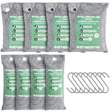 Imagem de MAXWAVE Pacote com 8 sacos absorventes de odor de carvão ativado, sacos purificadores de ar de carvão de bambu, purificador de ar natural, desodorizador de sapatos, absorvente de umidade, eliminadores