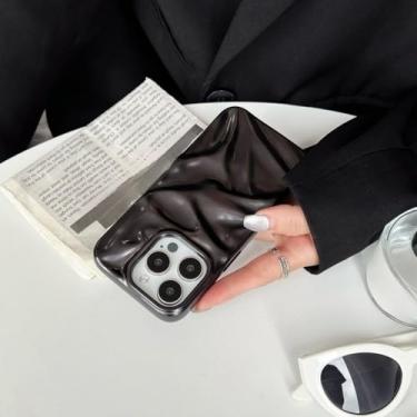 Imagem de Capa de celular luxuosa prateada com efeito 3D enrugado para iPhone 16, 15, 14, 13, 11, 12 Pro Max, fosca, roxa, com ondulações d'água, à prova de choque, preta fosca, para iPhone 13 Pro