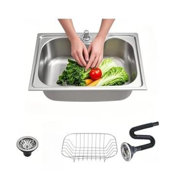 Imagem de Cuba Gourmet Inox 304 para Cozinha com Acessórios | Pia Quadrada Escovada com Sistema Antirruído | Instalação Embutir ou Sobrepor (50 * 40 * 21CM(Sem Dosador Limpeza)