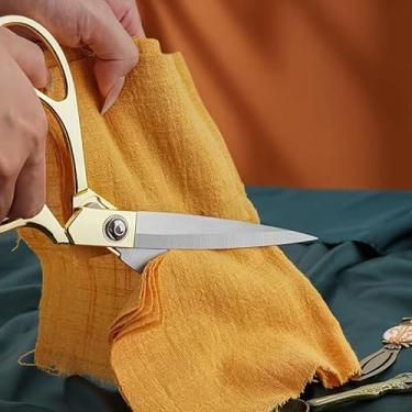 Imagem de Tesoura de aço inoxidável, lâminas afiadas resistentes, design de alça dourada para corte de tecido de precisão, costura, acolchoamento, 1 peça