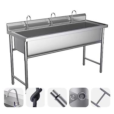 Imagem de Conjunto de pia de cozinha de restaurante comercial de aço inoxidável de aço inoxidável para pia de garagem industrial para lavanderia de restaurante (100 x 60 x 80 cm)