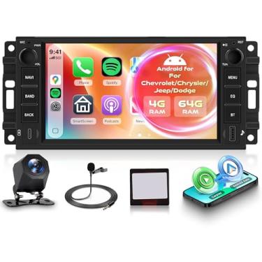 Imagem de Orderich Estéreo automotivo Android 4G + 64G para Jeep Wrangler JK 2007-2018 Dodge Ram 1500 2008-2012 com CarPlay sem fio Android Auto, rádio veicular de 17 polegadas, navegação GPS, Wi-Fi, SWC