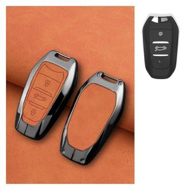 Imagem de Liga de zinco carro inteligente remoto chave caso saco chave titular compatível com peugeot 2008 3008 4008 5008 308 408 508 acessórios de proteção chave(E-orange)