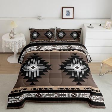 Imagem de Feelyou Conjunto de edredom boêmio, tamanho king, sudoeste, nativo asteca, indiano, tribal, geométrico, retrô, exótico, boêmio, conjunto de edredom cinza escuro