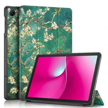 Imagem de Caweet Capa para T-Mobile Revvl Tab 2 10,1 polegadas lançado em 2025, capa traseira rígida leve com suporte triplo com fecho magnético, flor de amendoeira