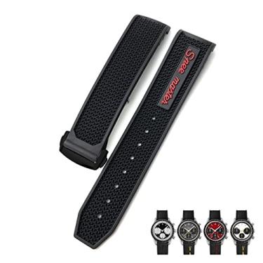 Imagem de ORKDFJ Pulseiras de relógio macias de borracha macia de 19 mm, 20 mm, 21 mm, 22 mm para Omega Speedmaster AT150 Seamaster 300 Seamaster 007 James Bond (cor: preto vermelho preto, tamanho: 22 mm)
