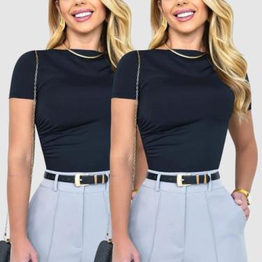 Imagem de Kit 2 Blusas Blusinha Baby Look Feminina Básicas Manga Curta Suplex Dr