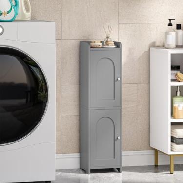 Imagem de Hzuaneri Armário de armazenamento de banheiro, armário de canto com 2 portas e prateleira ajustável, armários estreitos de papel higiênico, organizador de banheiro para espaços pequenos, 20 cm P x 20