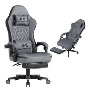 Imagem de Gamtimer Cadeira de jogos com apoio para os pés, cadeira ergonômica para computador, material respirável de poliuretano com encosto de cabeça e suporte lombar, adequada para jogadores Silla e adultos