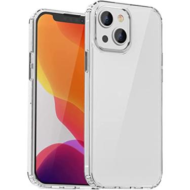 Imagem de KKFAUS Capa transparente para iPhone 13, capa protetora antiamarela à prova de choque traseira rígida fina durável amortecedor de borda macia com airbag capa de telefone transparente (cor: transparente, tamanho: para iphone13Pro max)