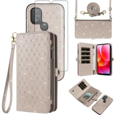 Imagem de Capa de celular para Motorola Moto G Power 2022/MotoG Play 2023/G Pure 2021 capa de celular carteira com zíper com alça protetora de tela flip com glitter slot para cartão XT2271DL XT2165DL XT2163DL