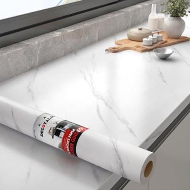 Imagem de Decotalk Papel de contato mármore 43 x 500 cm papel de contato de bancada à prova d'água mármore vinil envoltório descascar e colar papel de parede branco para bancadas cozinha papel de parede