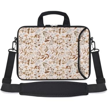 Imagem de RICHEN Bolsa de ombro para laptop 14 15 15,4 15,4 15,6 polegadas bolsa mensageiro bolsa de ombro para notebook bolsa de transporte neoprene com bolso de acessórios (flores sicilianas de 14 a 15,6