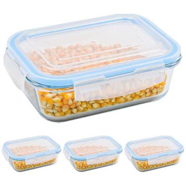Imagem de Kit 4 Potes Herméticos Vidro 640ml Marmita Condimentos Tampa - Amana S