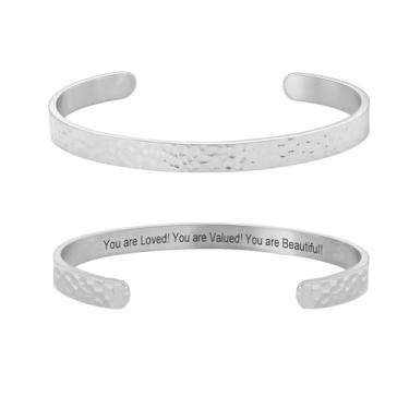 Imagem de cusurlove Pulseira feminina com versículo da Bíblia inspiradora martelada banhada a ouro 18 K, presente de joia de fé cristã, ajustável, não mancha, Medium, Aço inoxidável, Sem Pedra Preciosa