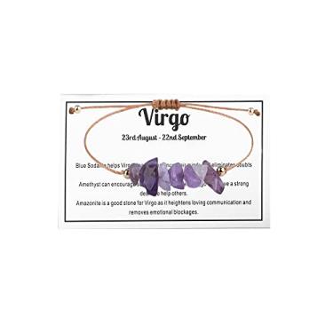 Imagem de Fuqimanman2020 12 pulseiras elásticas com pedras naturais de cristal do zodíaco do zodíaco para cura com pedra preciosa de cura ajustável para casais, amizade, reiki, ioga, meditação, joias, 8 inch