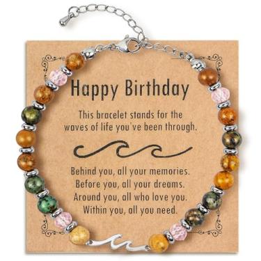 Imagem de Pulseira de onda para aniversário, pulseira de amizade com contas de pedras preciosas de 6 mm, presentes de aniversário para melhor amiga para mulheres, presentes para irmãs amigas, presente de