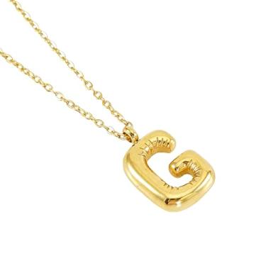Imagem de Colar de Letra Bolha Personalizado para Mulheres, Colar Inicial Banhado a Ouro 18K com Corrente Cruzada em Aço Inoxidável, 45 cm, 26 Letras, Jóia de Moda e Presente Estiloso (dourado,G)