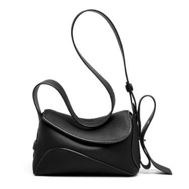 Imagem de MFFOR Bolsa de ombro de couro legítimo, bolsas transversais para mulheres, bolsa pequena, bolsa Hobo com alça ajustável, Preto, Bolsas transversais de couro genuíno para mulheres