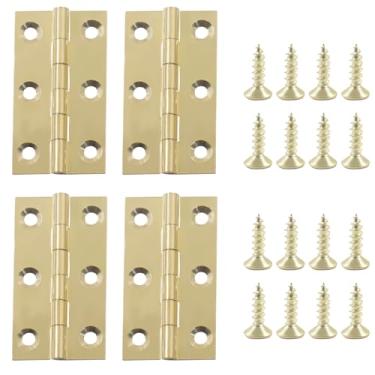 Imagem de Bivethoi 4 peças de mini dobradiças de latão puro de 5 cm, dobradiças dobráveis, dobradiças de gaveta de armário, dobradiças de porta de armário, caixa de joias, caixa de madeira, dobradiças para