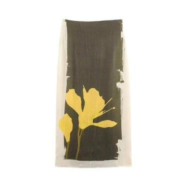 Imagem de Saia Midi Feminina De Cintura Alta Com Estampa E Efeito Amassado Estil