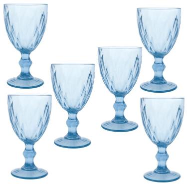 Imagem de Jogo De Copos 6 Taças De Vidro Azul 330ml Para Agua Suco Vinho