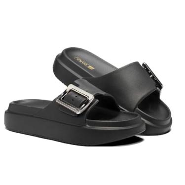 Imagem de Chinelo Feminino EVA 100% Confortável com Enfeite Metalizado – Leve, Macio e Estiloso (Preto, BR, Adulto, Faixa Numérico, 35, 36)