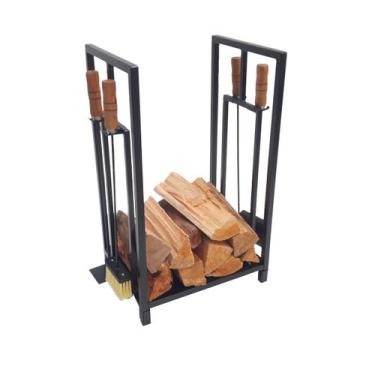 Imagem de Porta Lenhas Cesto Portátil Limpeza de Lareira Churrasqueir - INOX LAU